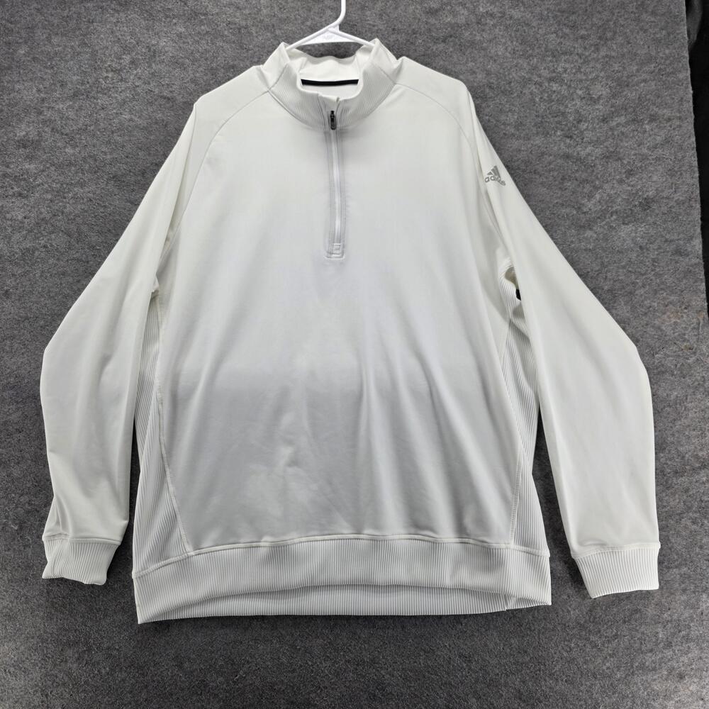 Adidas Sweatshirt Mens XL White Pullover Pockets Tagless High Neck Golf